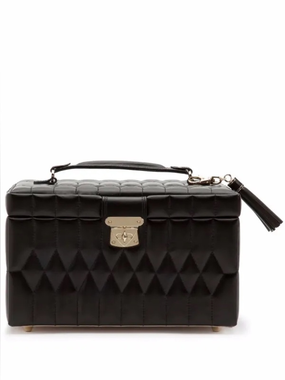WOLF Black Quilted Leather Box Bag with Gold Hardware